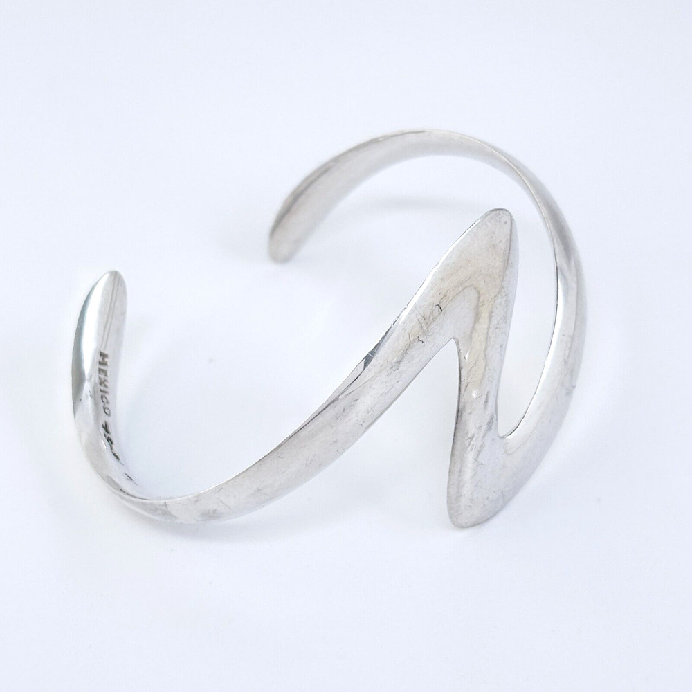 Vintage OuiSi Mexico Taxco TS-01 Sterling Silver 925 Zigzag Cuff Bracelet 6" - Picture 2 of 10
